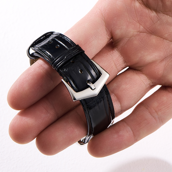 Black Bamboo-Pattern Alligator Leather Strap